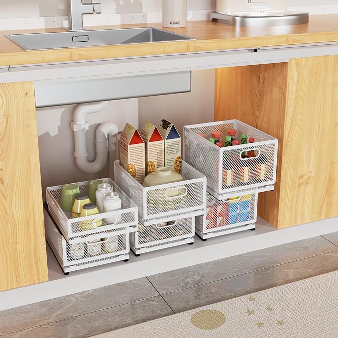 Pull Out Cabinet Organizer, Slide Out Drawers Fixed with Adhesive Nano Film, Pantry Shelves Sliding Drawer Storage Organization for Kitchen (Double Layer 15.7*9.4*12.28inch/40*24*31.2cm) - Image 8