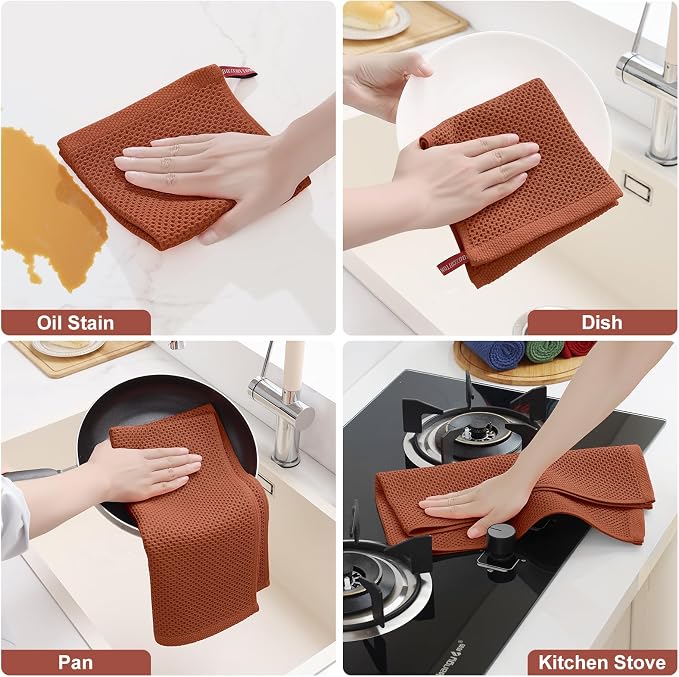 Homaxy 8 Pack 100% Cotton Kitchen Towels and Dishcloths Set, Rust | 12 x 12 Inches and 13 x 28 Inches Kitchen Towels Set, Ultra Soft Absorbent Dish Cloths for Washing Dishes - Image 5