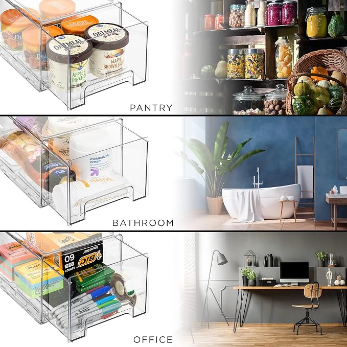 Sorbus Plastic Storage Bins Stackable Clear Pantry Organizer Box Bin for Organizing Kitchen Fridge, Food, Snack Pantry, Fruit, Vegetables, Bathroom, Wide & Narrow Deep (6 Pack) - Image 5