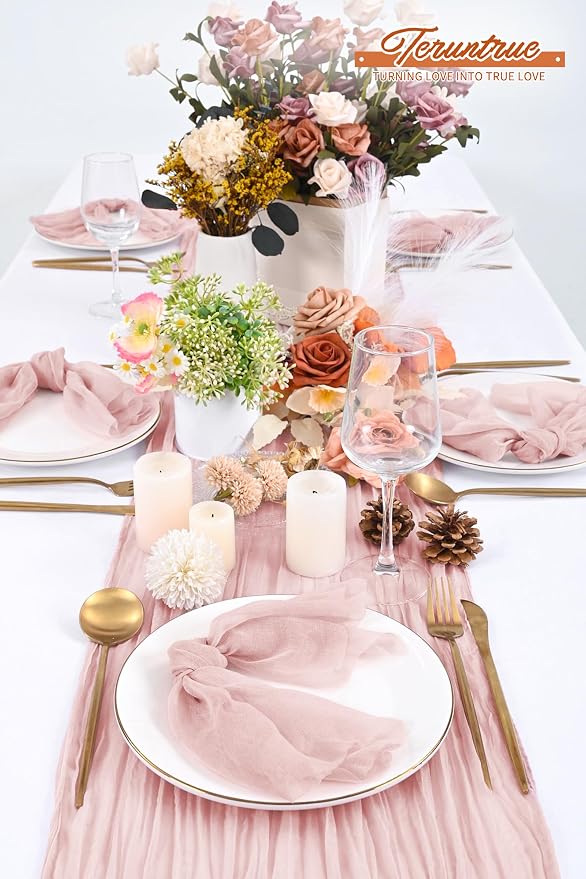 100 Pieces Cloth Napkins Pink Dinner Cheesecloth Napkins for Wedding,Wrinkled Cloth Napkins Bulk for Home Party Rustic Table Decoration, 17 x 17 Inch - Image 7