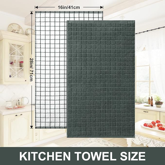 Homaxy Large Premium Cotton Kitchen Towels 16"x 28", 6 Pack, Dark Green | Natural Ring Spun 390 GSM Dish Towels, Super Absorbent Terry Kitchen Hand Towels, Soft Tea Towels with Hanging Loop - Image 5