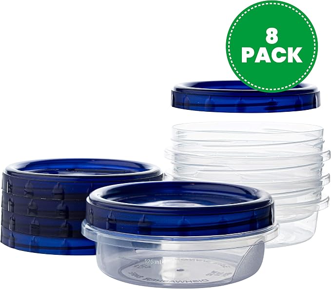 PLASTICPRO [8 oz 8 Pack] Twist Top Deli Containers Clear bottom With blue Top Twist on Lids Reusable, Stackable, Food Storage Freezer Container - Image 2