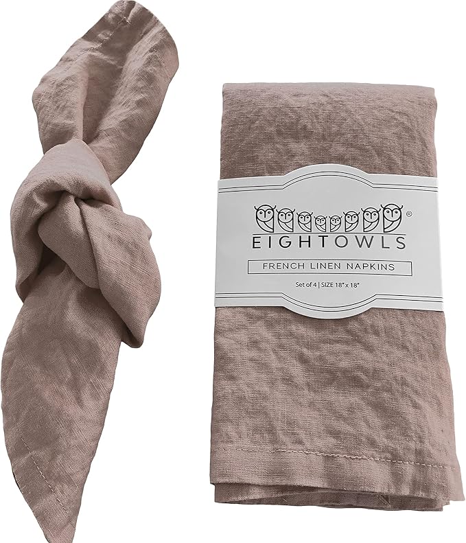 Linen Napkins –100% French Flax – Stonewashed Pure Linen Cloth Napkins - Size 18 Inch x 18 Inch – Set of 4 (Natural Rustic Taupe) by EightOwls