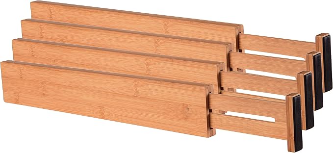 Adjustable, Expandable Drawer Organizer/Divider - for Bedroom, Bathroom, Closet, Office, Kitchen Storage - 2.5" High, 4 Pack -Natural Bamboo by Unknown