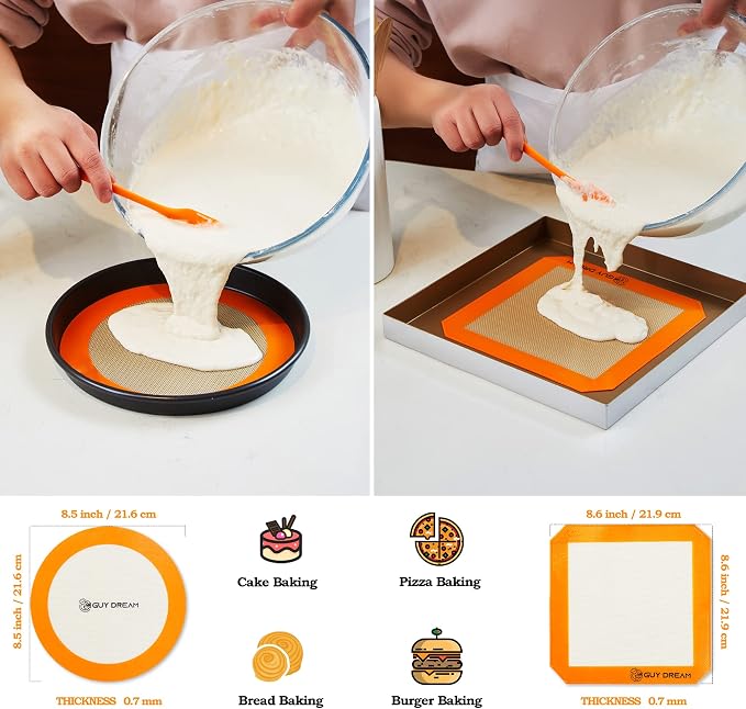 GUY DREAM All-in-One Silicone Baking Mat Set - Kneading Mat, Cookie & Macaron Half Sheet, 1/4 Sheet Mat, Square & Round Cake Mats, Artisan Bread Sling- Ideal Gift for Baking - Image 6