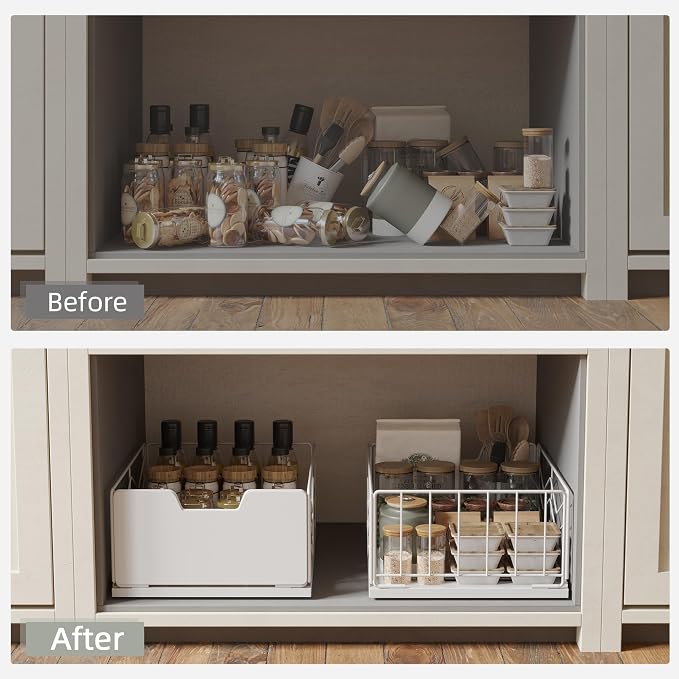 2 Pack Pull Out Cabinet Organizer, Slide Out Drawers for Kitchen Cabinets, Pull Out Drawers Fixed with Adhesive Nano Film, Kitchen Cabinet Organizer, Pantry Organizers,11.8" W X 15.7" D X 6.9" H - Image 6