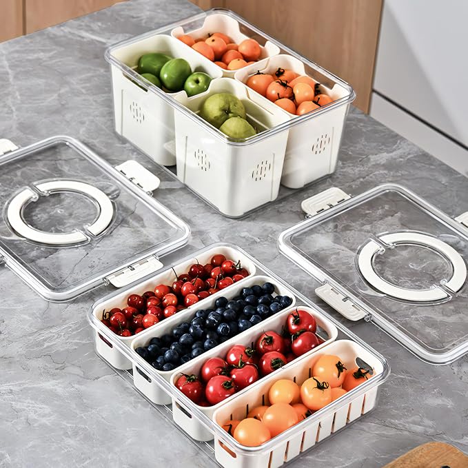 2Pack Divided Snackle Box with Lids Stackable Food Serving Tray for Fruit&Veggie Plastic Fridge Storage Container for Pantry Freezer Clear Snack Box for Meal Prep Candy Nuts Spice - Image 6