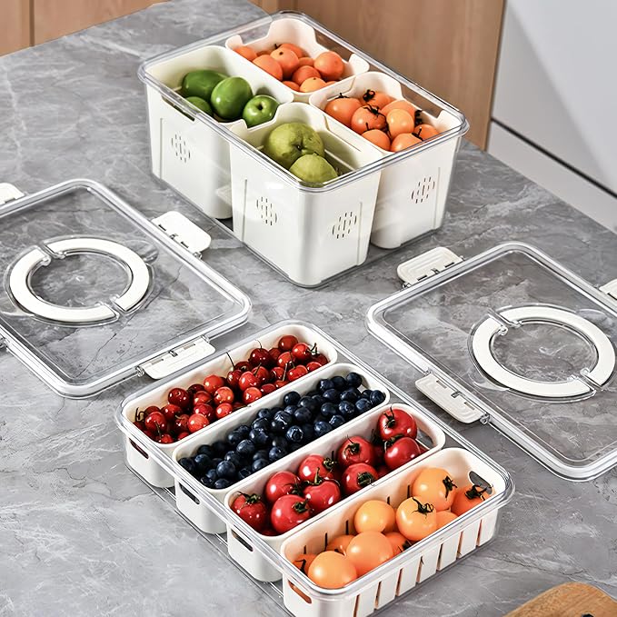 Divided Snackle Box with Lids Stackable Food Serving Tray for Fruit&Veggie Plastic Fridge Storage Container for Pantry Freezer Clear Snack Box for Meal Prep Candy Nuts Spice - Image 6