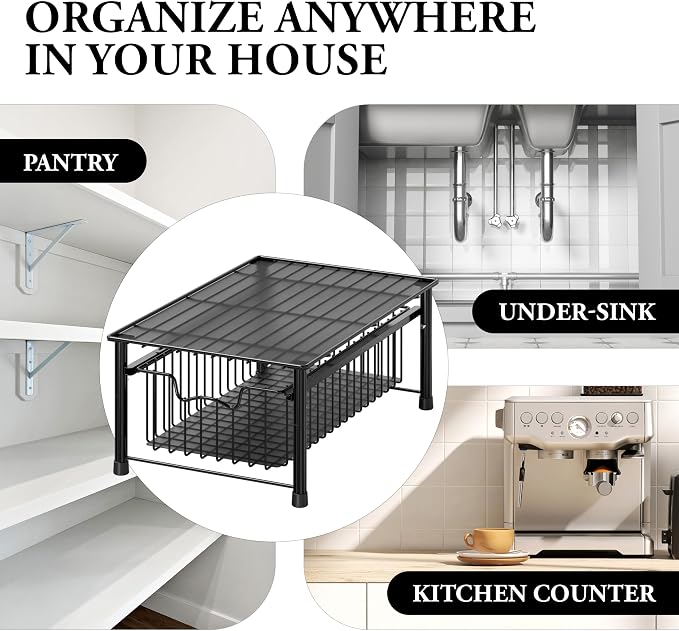 Simple Houseware Stackable Basket Drawer, Black - Image 8