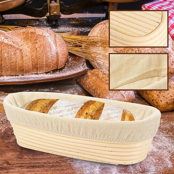 2PACK 12 inch Oval Bread Proofing Basket Banneton Bread Dough Proofing Rising Rattan Basket & Liner for Baking Bread Making - Image 2