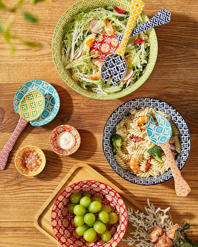 Metahom Ceramic Mixing Bowls for Kitchen, Colorful Nesting Bowls, Large Serving Bowls for Prepping, Baking, Mixing, Salad, Microwave Dishwasher Safe, 3.7/2.3/1.4 Qt, Set of 3 - Image 6