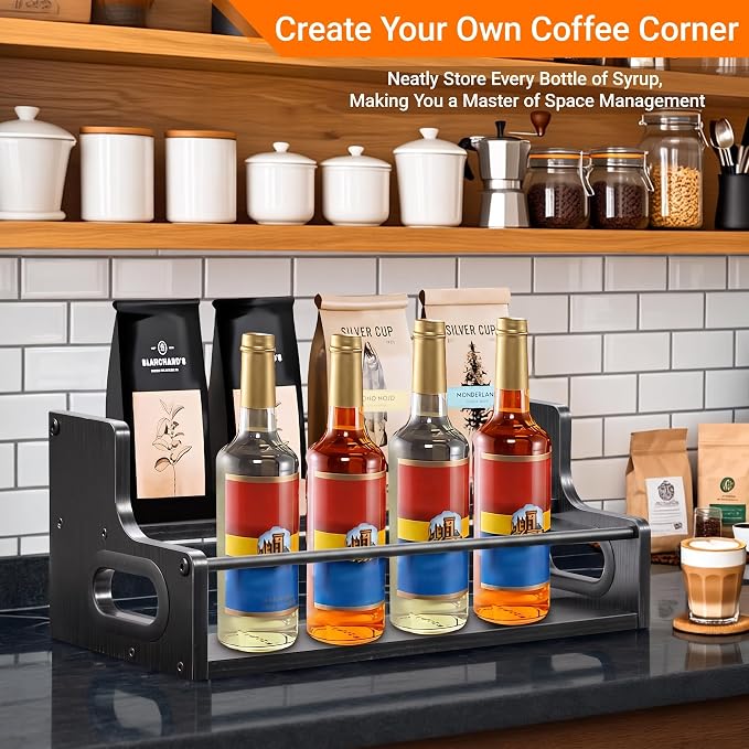 YQBRAO 2-Tier Liquor Bottle Display Shelf, 16-Inch, Black | Holds up to 12 bottles with clear stepped visibility for whiskey, bar carts, compact counters, and home bars. - Image 7