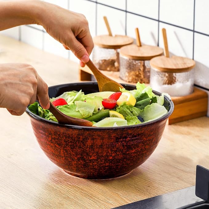 HASENSE Serving Bowls, 84 Ounce Ceramic Mixing Bowls Set of 2 for Kitchen, Large Salad Nesting Bowls for Cooking,Baking,Soup,Pasta,Fruit, Microwave & Dishwasher Safe(Red) - Image 5