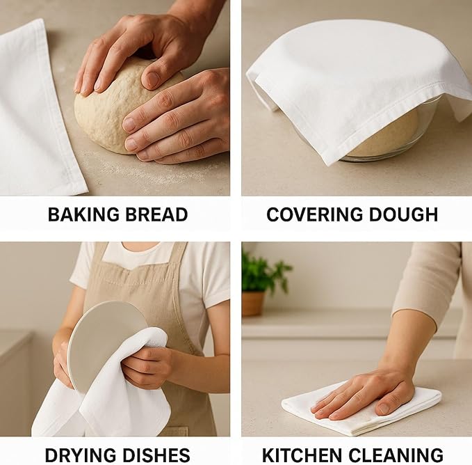 Flour Sack Towels | Tea Towel for Crafts | Kitchen | Dish | Cotton Blank Towel for Embroidery | Baking Bread Proofing Linen Cover | Super Absorbent Quick Dry | 12 Pack 18"x28" White - Image 2