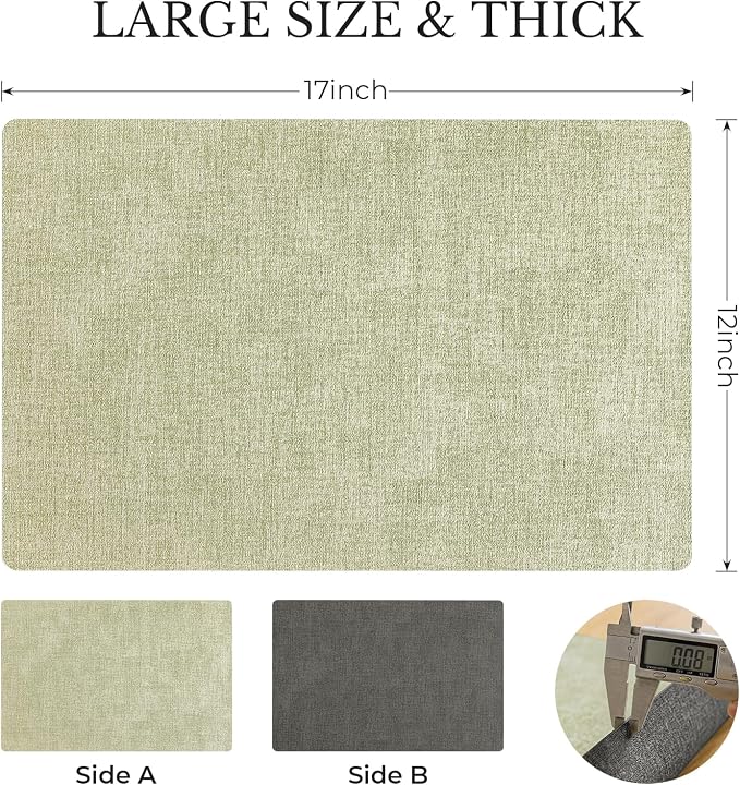 Romanstile Vinyl Placemats Set of 6, Reversible Faux Leather Heat Resistant Wipeable Table Mats, Waterproof Washable Non-Slip Table Placemats for Dining/Kitchen/Party/Outdoor (Grey Green, 12" x 17") - Image 4