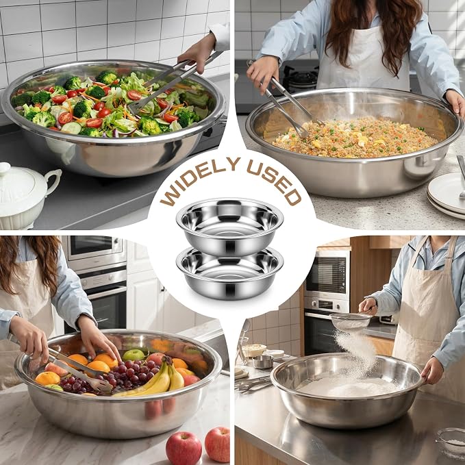 Lounsweer 2 Pack 50 Quart Stainless Steel Large Mixing Bowl 27.5" Silver 304 Stainless Steel Extra Large Capacity Stackable Mixing Bowl for Commercial Kitchens/large Families/school Cafeteria - Image 5