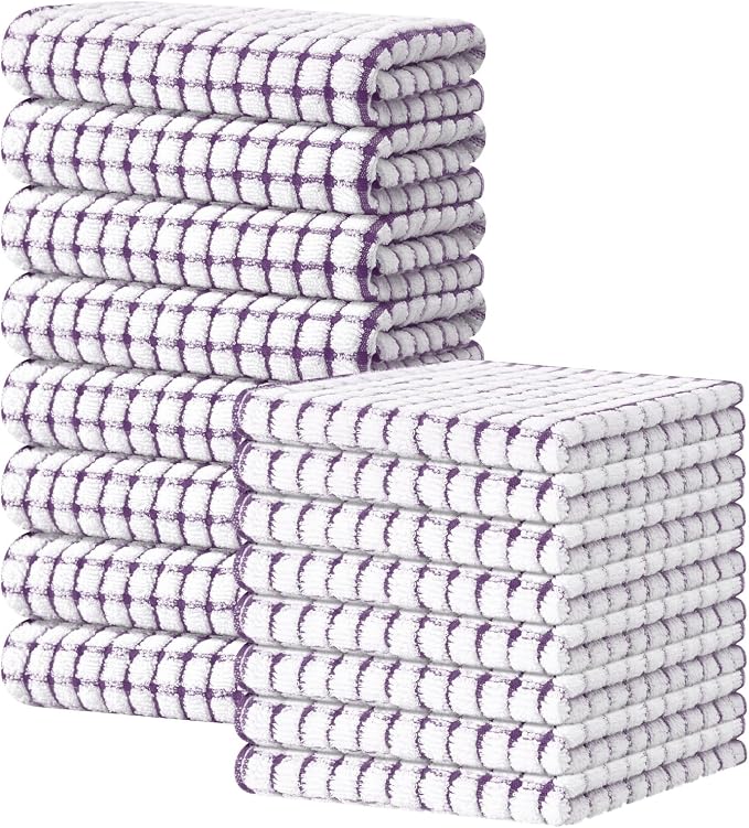 Kitinjoy Cotton 16 Pack Kitchen Towels and Dishcloths Sets, Purple | 16 x 25 Inch & 12 X 12 Inch Dish Towels Bulk, Super Soft and Absorbent hand towels for kitchen Drying by Kitinjoy