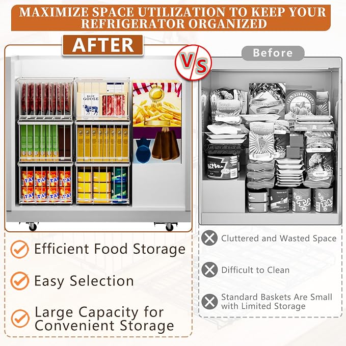 Large Freezer Organizer Bins for 5 to 9 Cu.Ft,Quick Expand/Collapse,6PACK | Freezer Organizer Bins, Stackable,foldable,With handle Wire Storage Container Baskets for Sort Frozen Meats,Leak-Proof Liner - Image 6