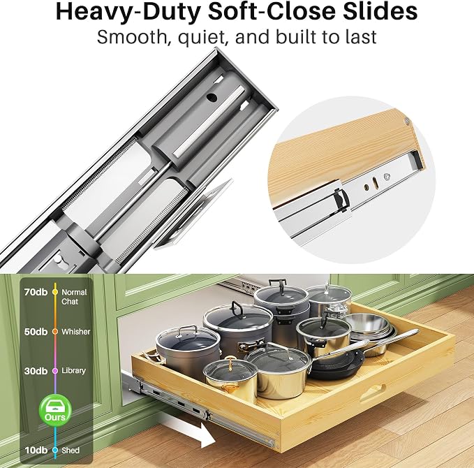 Pull Out Cabinet Organizer, Soft Close Wooden Slide Out Drawers for Pots and Pans, Full-extension Roll Out Shelves for Kitchen Cabinets, Pantry Organization, Bottom & Side Mount(26"W X 21"D x 3.4''H) - Image 4