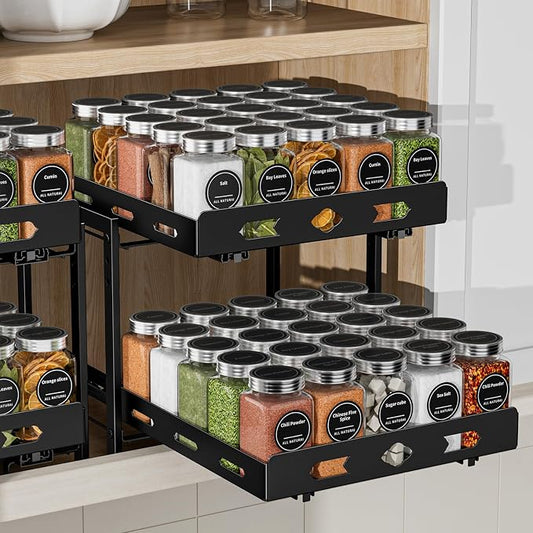 BOIVSHI Pull Out Spice Rack Organizer for Cabinet, 11.9''Wx10.8''Dx9.2''H | 2 Tier Cabinet Spice Rack, Vertical Spice Rack for Cabinet Height Adjustable, Metal Kitchen Spice Racks for Inside Cabinets by BOIVSHI