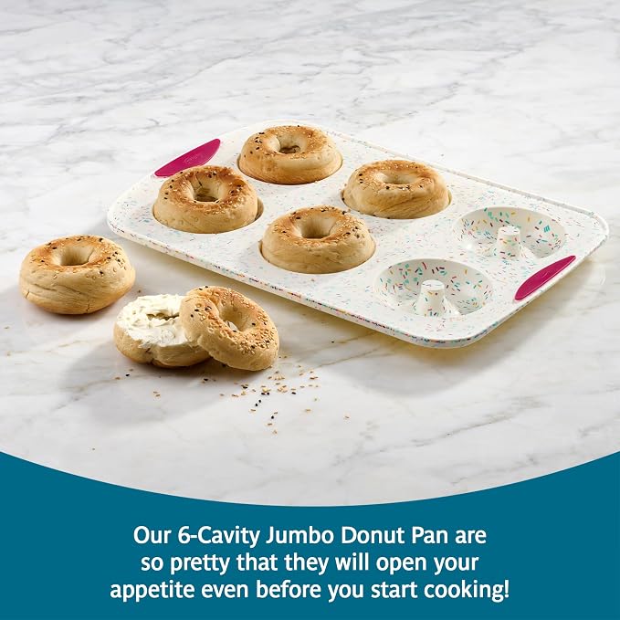 Trudeau Jumbo Donut Pan – Nonstick 6 Cavity Mold, White Confetti/Fuchsia – Silicone Baking Pan for Homemade Donuts, Muffins, Cakes, Bagels, Pastries & Baked Treats – Dishwasher & Oven Safe - Image 2
