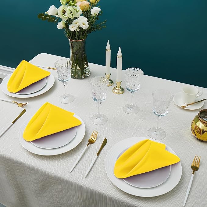 MDS® Pack of 50 Satin Napkins 12 x 12 Inch, Soft Silky Reusable Cloth Dinner Table Napkins for Wedding Décor, Reception, Birthday, Parties, Banquets, Catering, Restaurants & Hotel - Yellow - Image 2