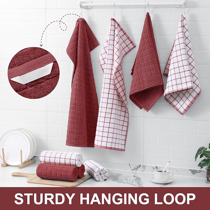 Homaxy Large Premium Cotton Kitchen Towels 16"x 28", 12 Pack, Rust | Natural Ring Spun 390 GSM Dish Towels, Super Absorbent Terry Kitchen Hand Towels, Soft Tea Towels with Hanging Loop - Image 6