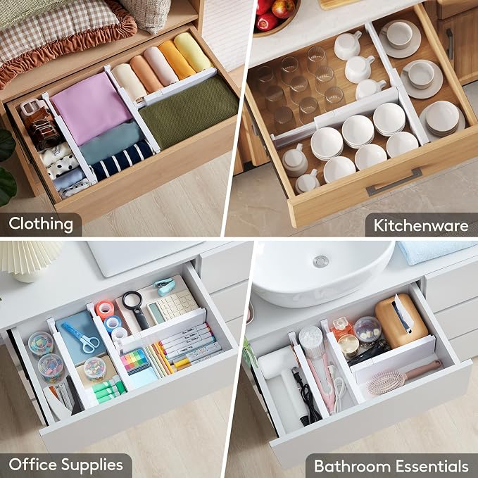 Lifewit 4" High Upgrade Drawer Divider, Adjustable Drawer Organizer Clothes | 8 Pack 11"-17" Expandable White Plastic Drawer Separator for Dresser, Kitchen, Closet, Nursery, Office Organization & Storage - Image 8
