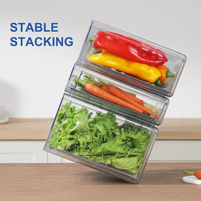 Refrigerator Organizers and Storage Drawers (2PCS, Small) | Produce Water Draining, BPA Free, Stackable, Clear, Fruit and Veggie Organization, Pull Out Bins - Image 6