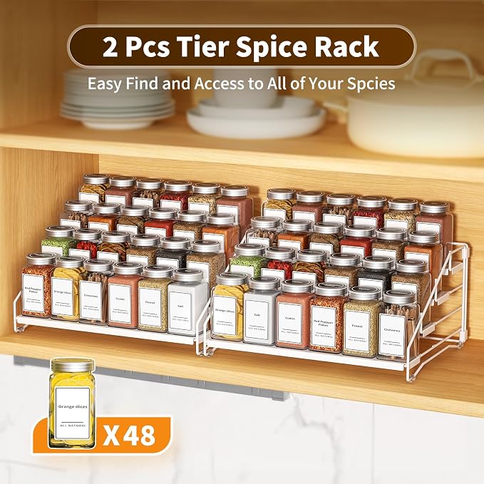 BOIVSHI Spice Organizer for Cabinet, Depth Adjustable Spice Rack, White | 4 Tier Spice Rack for Countertop, 2 Pack Spice Organization for Cabinet, Easy to Assemble Spice Cabinet Organizer - Image 6
