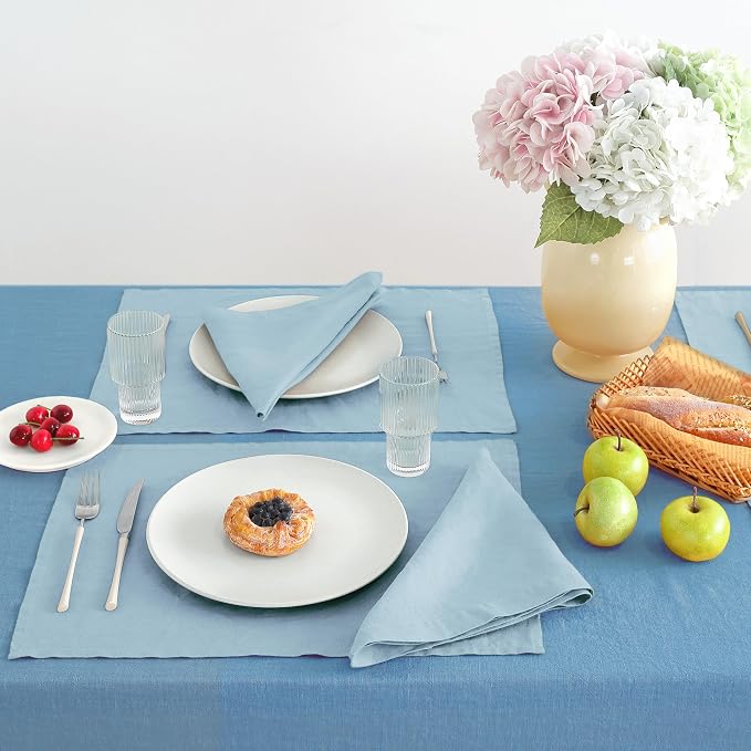 Linen Placemats 14x19Inch Set of 4,100% Linen Placemats Natural Rustic Tablemats for Easter,Mother's Day,Summer,Handcrafted from European Flax(Baby Blue) - Image 3