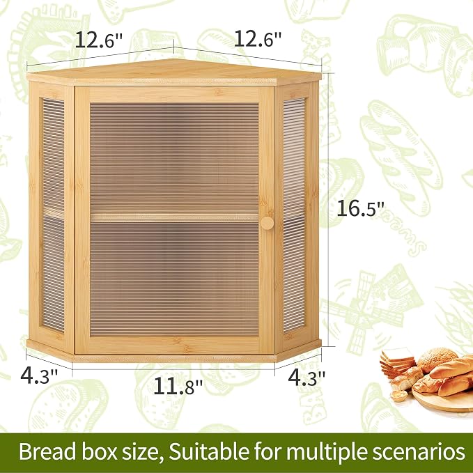 BMOSU Corner Bread Box for Kitchen Countertop Double Layer Bamboo Wooden Bread box Large Capacity Bread Storage Bin(Natural, Extra Large) - Image 7