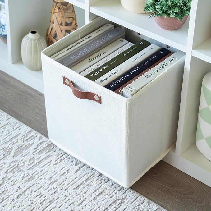 OrganiHaus 12x12 Cube Storage Bins, Set of 4 - Fabric Storage Cubes | Sturdy, holds its shape; odor-free; fits 12-inch cube shelves; vegan leather handles - Image 5
