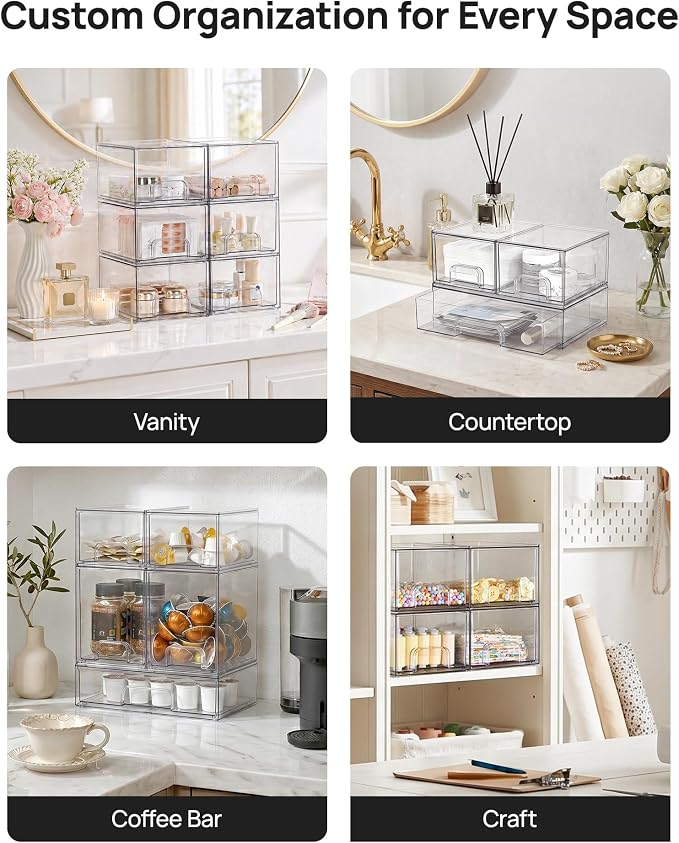 Vtopmart Stackable Storage Drawers Set of 9, Clear Plastic Organizer Bins for Baby Bottle, Beauty Supplies Storage, Ideal for Kichen Countertop, Vanity, Bathroom, Cabinet, Pantry Organization - Image 6