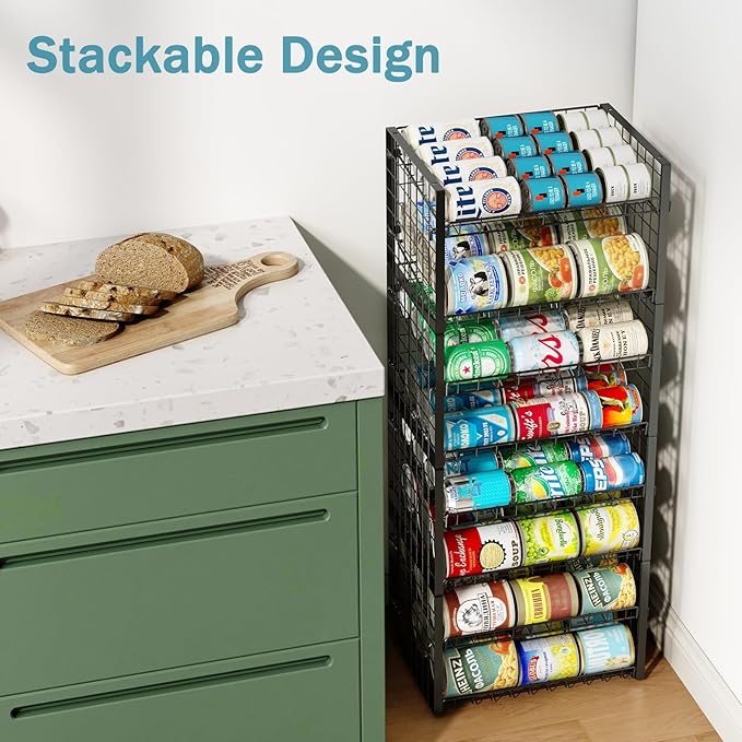 3-Pack Stackable Can Rack Organizer, Adjustable Can Holder for Pantry | 2-Tier Rolling Can Dispenser Holds Up to 90 Cans, Canned Food Storage Organizer for Kitchen Cabinet, Black - Image 5