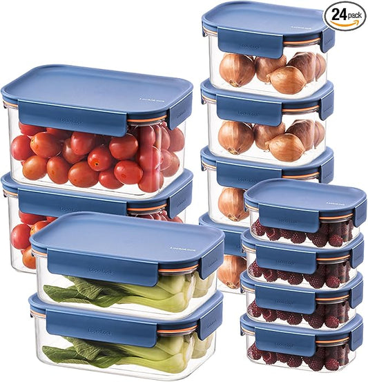 LocknLock Tritan Plastic Bisfree Modular Plus Food Storage Container Set, BPA-Free, Stackable, Dishwasher and Freezer-Safe, 24-Piece Set with 12 Boxes and 12 Lids, Navy by LocknLock