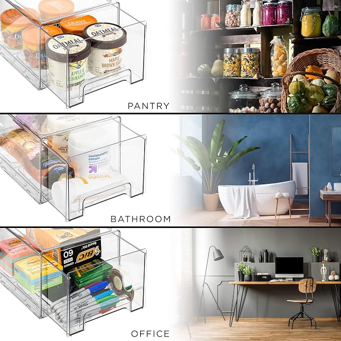 Sorbus Plastic Storage Bins Stackable Clear Pantry Organizer Box Bin for Organizing Kitchen Fridge, Food, Snack Pantry, Fruit, Vegetables, Bathroom, Wide & Narrow Deep (4 Pack) - Image 6