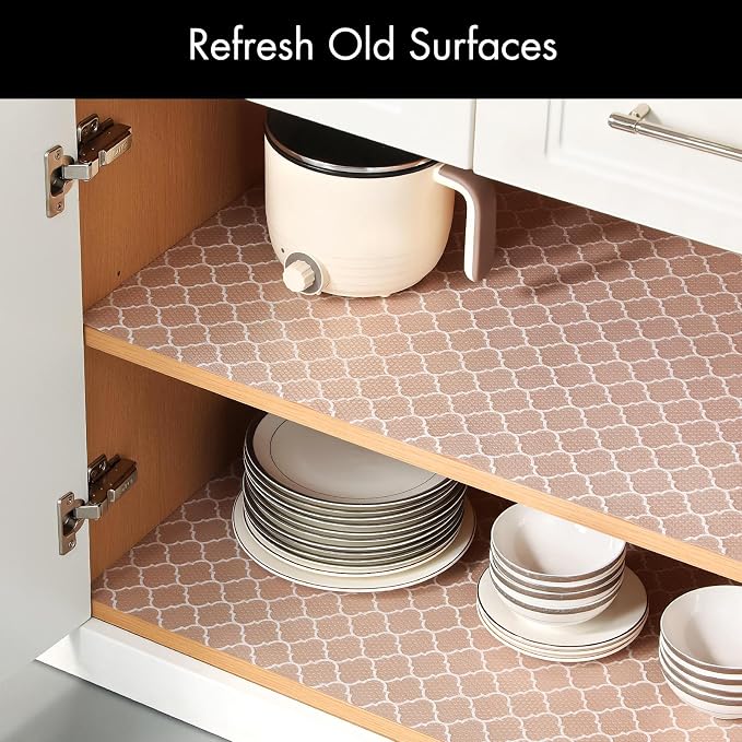 Cooyes Shelf Liner for Kitchen Cabinets – Non-Adhesive Waterproof Drawer Liner – Durable EVA Material Easy-to-Cut Shelf Paper for Refrigerator, Cupboard, Dresser with Modern Pattern - Image 3
