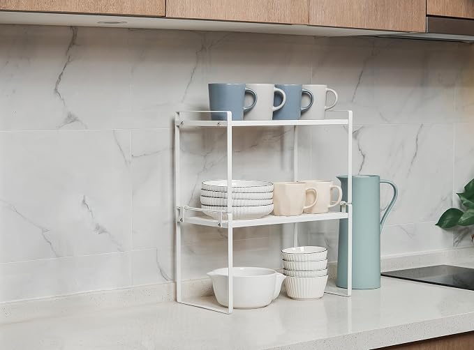 Shantton Cabinet Shelf Organizer, Pantry Shelf Rack, White 16.1x10.6x9.5 | 2-Pack Stackable Metal Riser Holds 40LBS with Non-Slip Feet for Kitchen Pantry Bathroom Countertop Freezer Cupboard - Image 6
