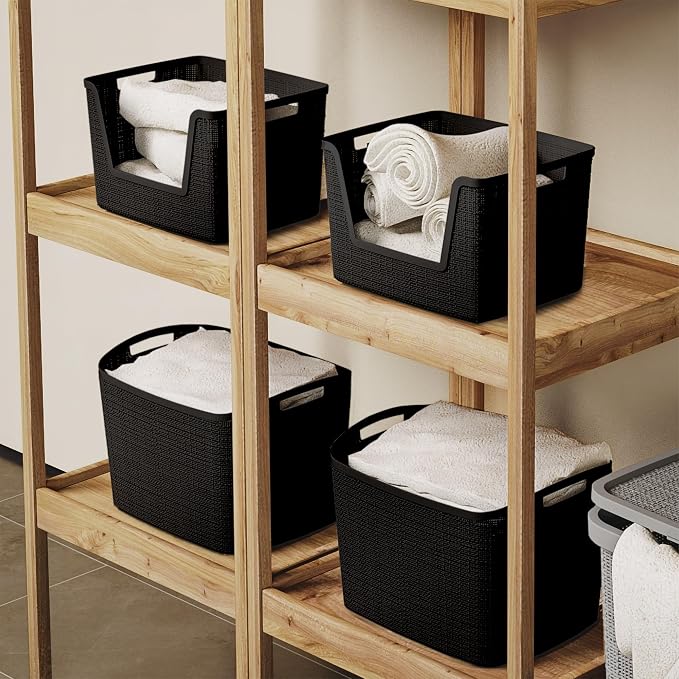 Curver Set of 2 XL 30.5L Jute Decorative Plastic Organization and Storage Baskets - Perfect Bins for Home Office, Closet Shelves, Kitchen Pantry and All Bedroom Essentials, Black - Image 7