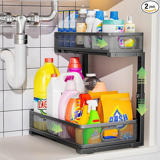 Under Sink Organizer, High Adjustable 2 Tier Under Sink Organizers and Storage, Slide out Metal Cabinet Organizers, Pull out Storage Drawer Shelf for Kitchen Bathroom Cabinet (Black-1pack) by Dolesman