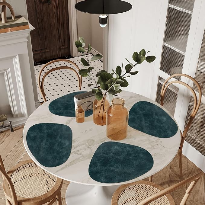 ADRIMER Placemats, Heat Resistant Round Placemats Set of 6 Washable 13 x 17 Inch, Waterproof Table Mats Wipeable for Kitchen, Dining Room Table Christmas Decor, Dark Blue - Image 5