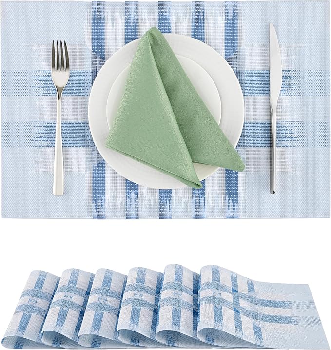 Leetaltree Geometric Print Blue Placemats Set of 6 - Heat Resistant Non-Slip Place mats for Dining Table, Washable Durable PVC Vinyl Woven Table Mats (Geometric Blue, 6) by Leetaltree-ArtatEveryTable