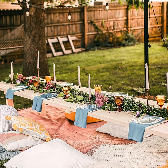 36 Pack Dusty Blue Cloth Napkins, 12 x 12 Inch Cotton with Fringe Settings | Handmade washable reusable cotton dinner napkins in bulk for weddings, parties, rustic boho table settings - Image 8