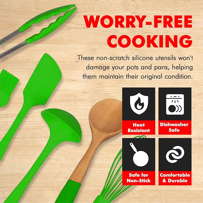 Chef Craft Premium Utensil Set Kitchen, Green, 11 Piece Set (42107) - Image 3