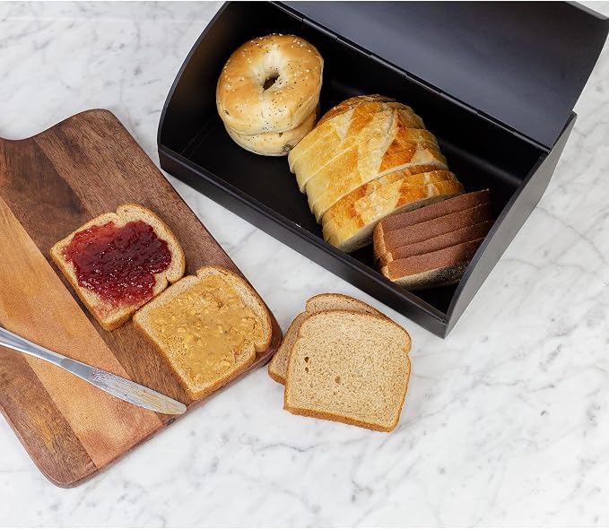 AuldHome Design Farmhouse Black Bread Box; Retro Vintage Style Enamel Countertop Bread Bin - Image 8