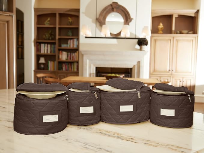 Covermates Keepsakes Dish Storage Set – Padded China & Dinnerware Storage Cases with Dividers, Cup & Stemware Storage, Quilted Polyester Protection, ID Window, Bronze - Image 7