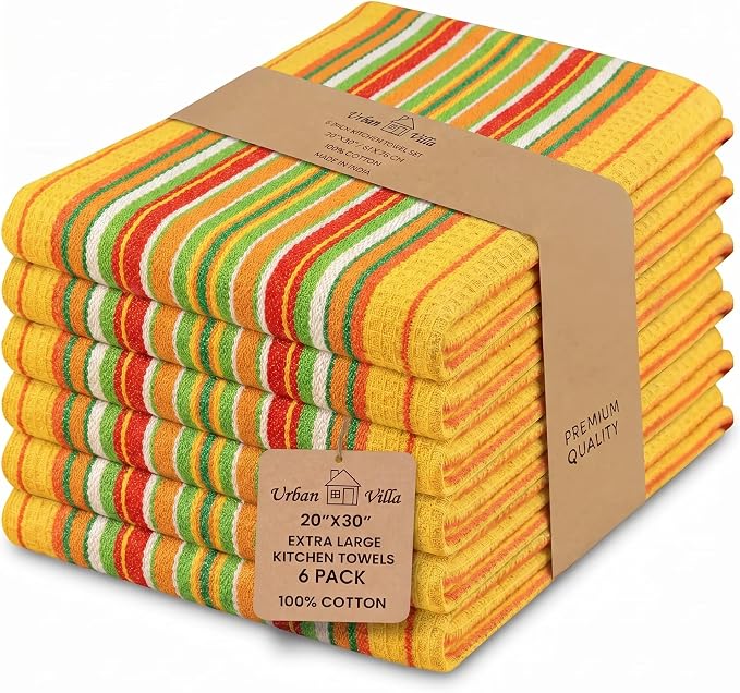 Urban Villa Kitchen Towels Cotton Dish Towels 20”x30” (Set of 6) Mustad by CottonTrends