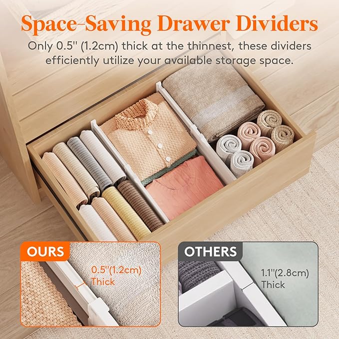 Lifewit 8" Tall Drawer Dividers, Adjustable Deep Drawer Organizer Clothes | 4 Pack 13.8"-22.2" Expandable White Plastic Separators for Dresser, Kitchen, Cabinet, Closet, Office Organization & Storage - Image 6
