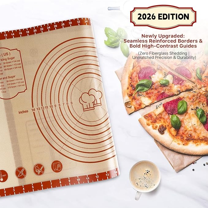 DANIA & DEAN 26"x16" Extra Thick Silicone Baking Mat for Pastry and Bread | Non-Slip & Non-Stick Mat with Measurements, for Pizza, Pie Crust, Dough Rolling, Pasta & Sourdough, Reusable Counter Sheet - Image 2